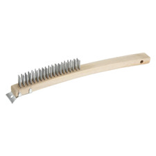 Back of House Scratch Brush Wire Bristles Scraper Wooden Handle Brown 14 Inch