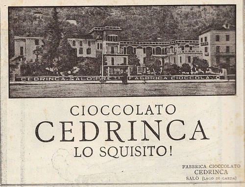 PUBBLICITA' 1921 CEDRINCA SALO' FABBRICA CIOCCOLATO LAGO DI GARDA STABILIMENTO