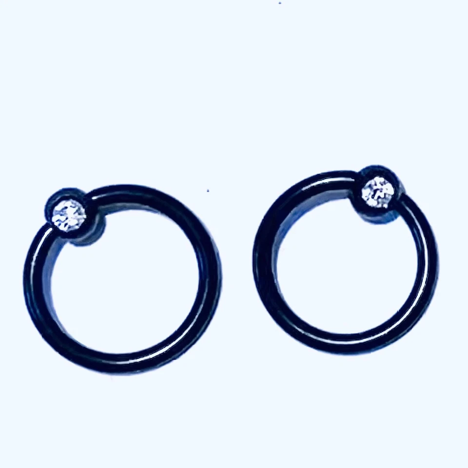 Captive Ring 宝石 16 克 8 毫米 5/16 英寸 2 件黑色水钻 CZ 珠环圆形 — 第 4/4 张图片