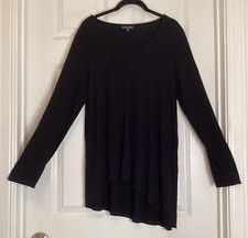 Eileen Fisher Black Top, Rayon blend, size L, long sleeves, Round Neck, USA made