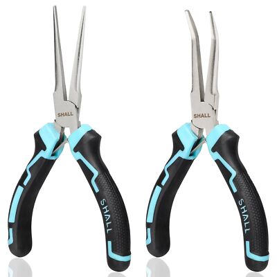6 Mini Needle Nose Pliers Set Long Nose Pliers & Bent Nose Pliers with 2PCS