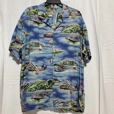 Vtg Hawaiian Paradise Found Shirt Mens 2XL Button Up Sea Plane