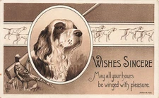 POINTER DOG MAY ALL HOURS WINGED WITH PLEASURE c1910 GREETINGS POSTCARD 090224 T