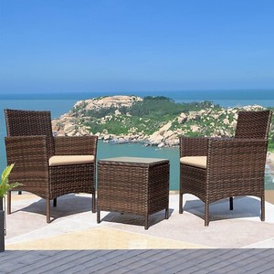 Outdoor Wicker Rattan Patio Chair Furniture pair & Small Side Coffee Table Glass