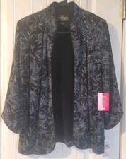 NWT Alex Evenings Sequin Satin Jacket Size Small Black  Blue