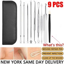 9Pcs Blackhead Extractor Remover Tool Kit Set Face Facial Pore Cleanser Face