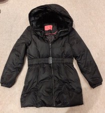 Ivanka Trump Down Coat Sz. L Black Hooded/ Belted Feather Padded Puffer Jacket .