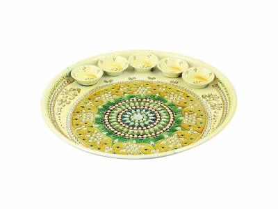 Blumenmuster Kundan Besetzte Pooja Aarti Thali Für Dekorative Pooja Thali - Bild 1 von 2