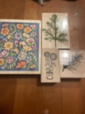 Rubber Stamp Crafts Lot Of 4 Flowers Leaves Sunflower Feather Crafts