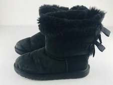 UGG Australia Boots Size 4 Bailey Bow 3280 Black Suede Winter Round Toe