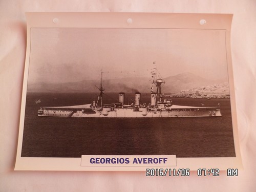 CARTE FICHE NAVIRES DE GUERRE GEORGIOS AVEROFF CROISEUR CUIRASSE 1910 - Afbeelding 1 van 1