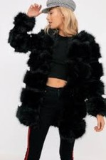 Vera & Lucy Faux Fur Black Coat S