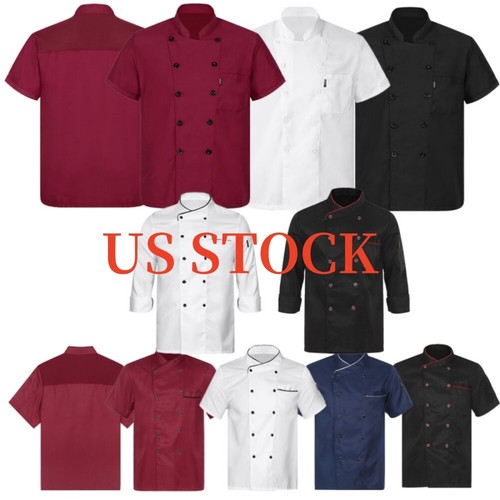 Men Women Chef Jacket Professional Cooking Coat Canteen Hotel Restaurant Work - Picture 3 of 95