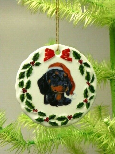 Dachshund 3 1/2" Rd. Reversible Color Porcelain "Merry Christmas" Ornament, USA - Picture 3 of 3