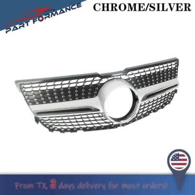Front Bumper Diamond Grille For Mercedes X204 GLK-CLASS 2013-2015 Silver