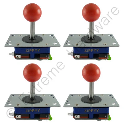 4 x Zippyy Short Shaft Ball Top Arcade Joysticks 2/4/8 Way (Red) Zippy JAMMA