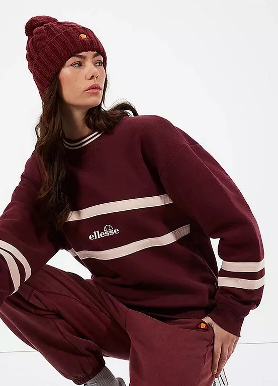 Ellesse Womens Sweatshirt Jumper Marchi Burgundy Retro 80s 10UK
