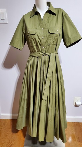 NEW ELIE TAHARI WOMEN'S PLEATED RUCHED SHIRT DRESS IN OLIVE SIZE 4 - Afbeelding 1 van 4