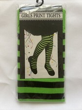 Girls Black And green Stripe Print Tights 3 Witch by Regent Halloween costume
