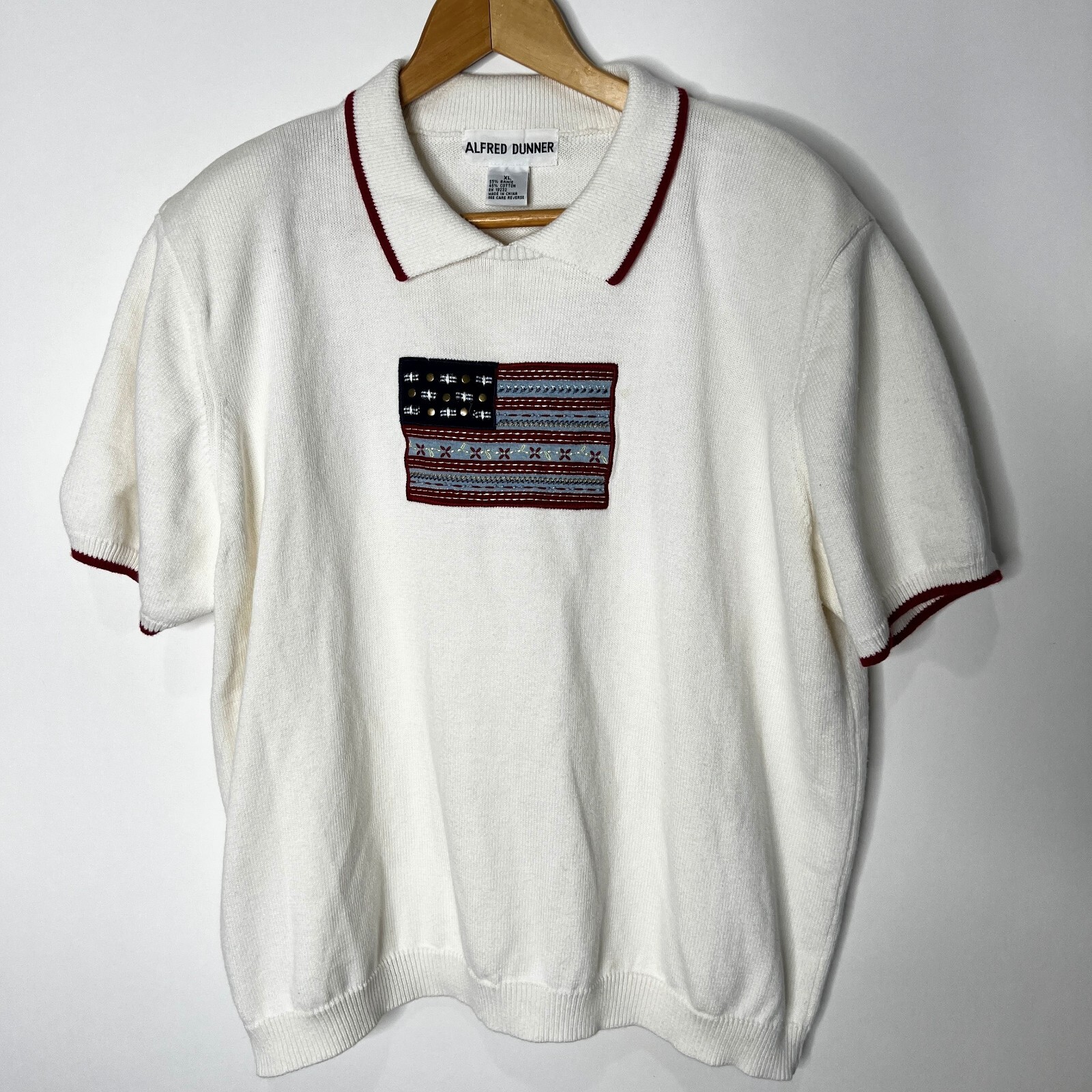 Vintage Alfred Dunner Sweater Short Sleeve Flag Collar Women's Size XL