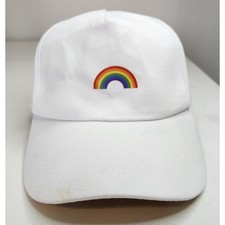 White Baseball Cap Hat with Rainbow Adjustable Strap Back