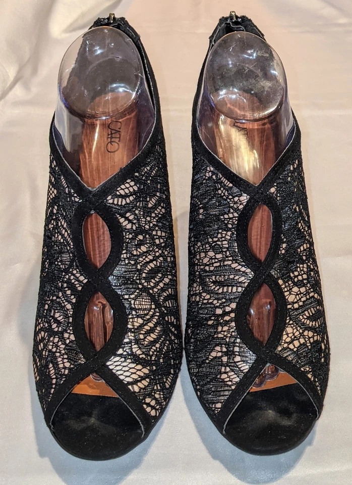 Sexy botines de tacón de aguja elegantes de encaje con punta abierta Cato para mujer talla 11M Foto 3 de 4