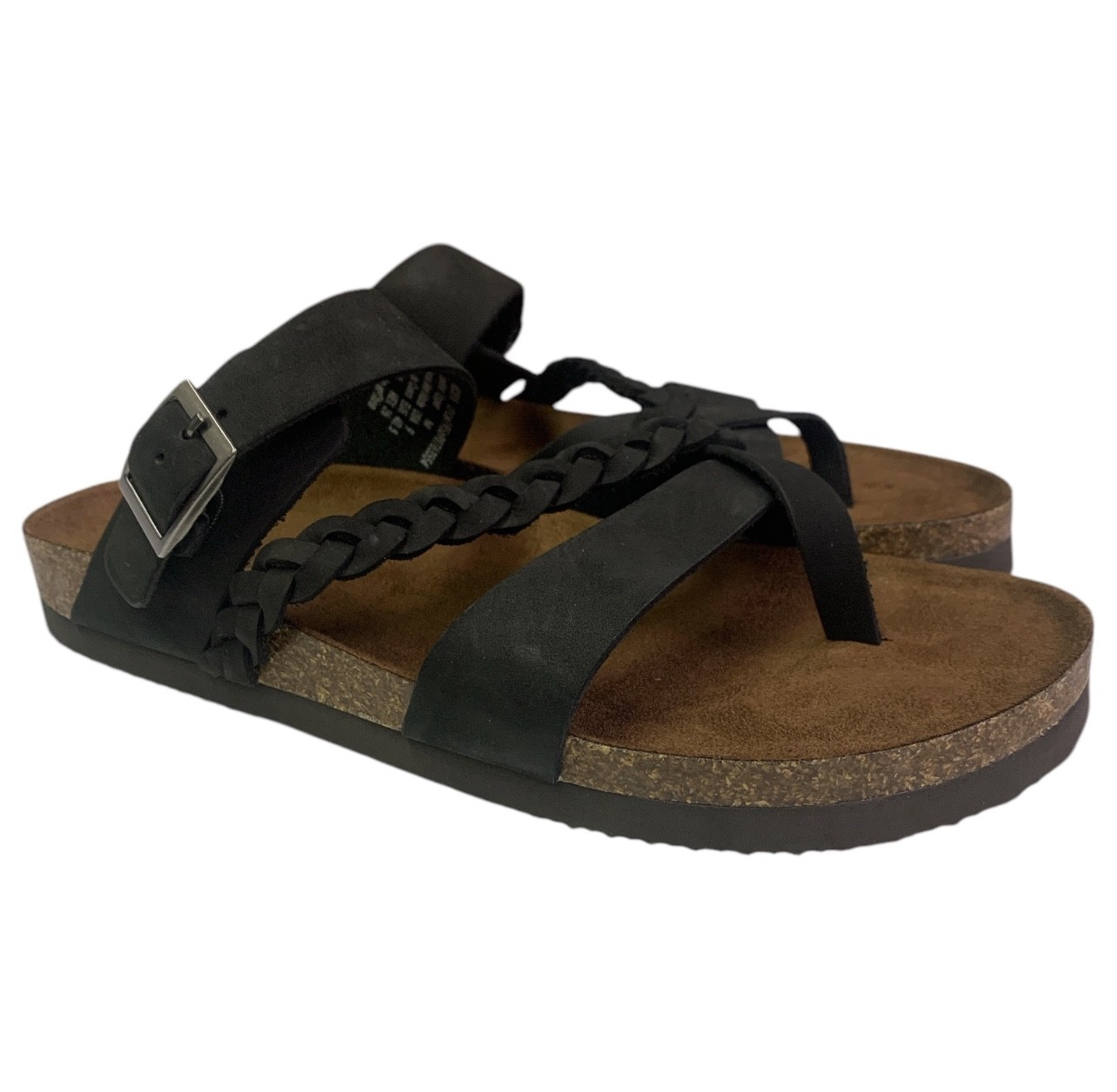 SAOLA Sandali donna suola montagna taglia 9 intrecciati pelle nera slip on estate spiaggia