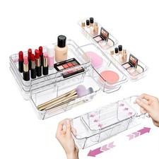 16 Pcs Extendable Clear Drawer Organizer, All Adjustable Vanity Storage Box, ...