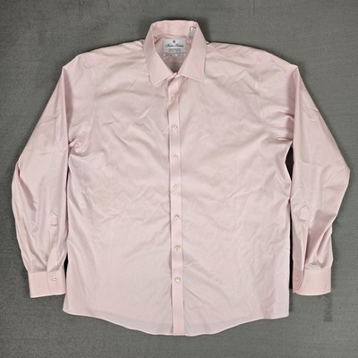 Brooks Brothers Shirt Mens 17-36 Pink Performance Milano Fit Coolmax Supima
