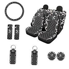 11 Pcs Cow Car Seat Covers Full Set for Women Cow Print - Black and White