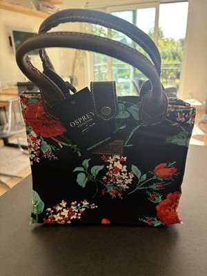 Osprey London Set Damen Handtasche & Portemonnaie Schwarz mit Blumenmuster Neu