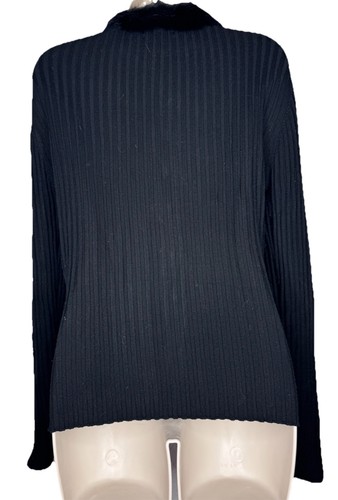 Gaby & Eden Black Rabbit Lux Fur Trim Cardigan Sweater Cocktail Jacket L - Picture 7 of 8