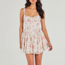 NWT Windsor Stroll The Gardens Floral Corset Lace Mini Dress Ivory Size Large