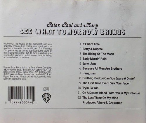 PETER PAUL & MARY See What Tomorrow Brings CD EXCELLENT / NEAR MINT CONDITION - Picture 2 of 3