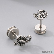 Orecchini a perno uomo Scorpion King acciaio inox, biker gotico punk, vite