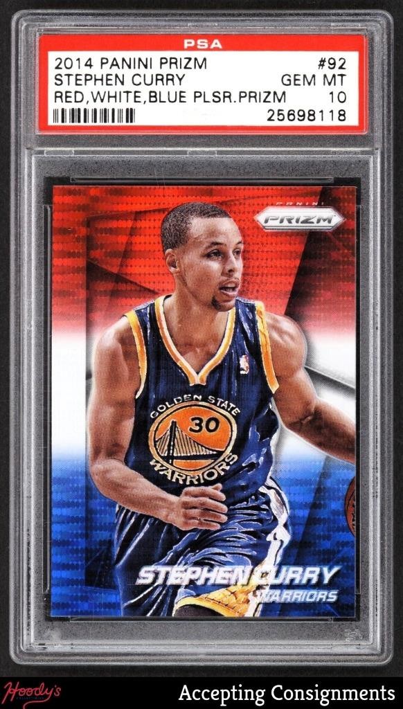 2014-15 Panini Prizm Prizms Red White and Blue Pulsar #92 Stephen Curry PSA 10