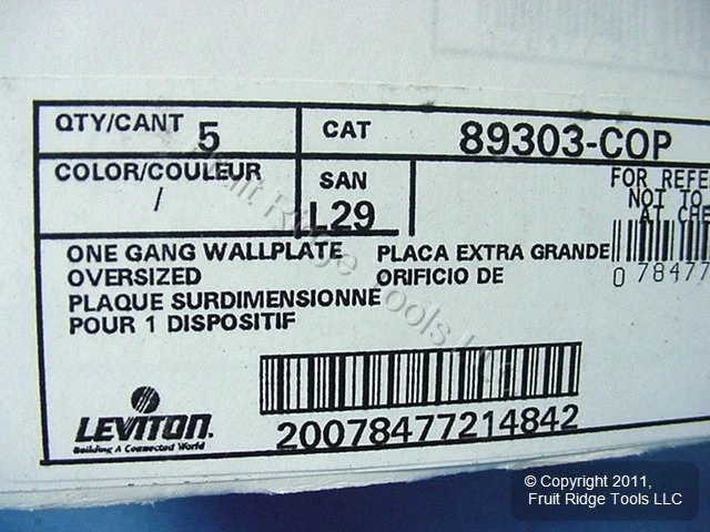 Leviton 1-Gang 89303-COP Copper Duplex Outlet Metal Oversize Wallplates 5pcs - Image 4 of 4
