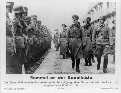 Rommel,Kanalk�ste,General Erwin,officers,inspecting troops,English Channel,1944