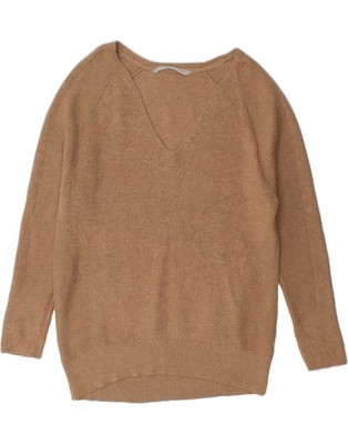 Athleta Damen Oversize Pullover Pulli V-Ausschnitt UK 14 Medium Beige DL77