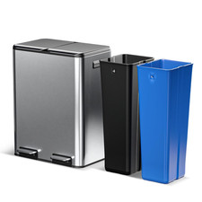 16 Gallon Stainless Steel Kitchen Trash Can with Dual Recycling Compartments