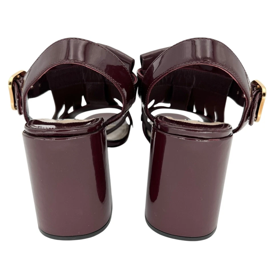 PRADA Patent Leather Fringe Trim Kiltie Buckle Sandals EU 39.5 US 9.5 Block Heel - Image 3 of 4