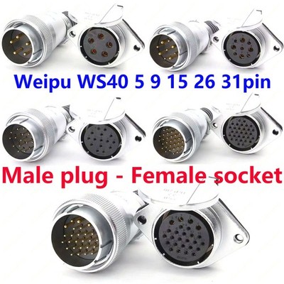 Weipu WS40 5 9 15 26 31pin Waterproof Plug Socket,Aviation Power Cable Connector