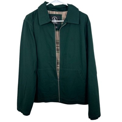 Volcom Oak Drive Jacket Green Plaid Lined Full Zip Men Medium Casual Cotton NWT