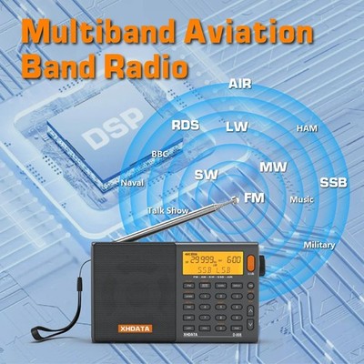 Portable multi-band radio with AM FM SW LW AIR SSB, DSP, RDS, and rechargeable b