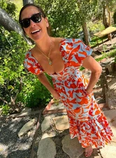 La Ligne Amy Dress Pale Blue / Tangerine Size M NWT