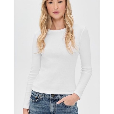 NWT Perfectwhitetee Leah Pointelle Long Sleeve T-Shirt in White | Size Large