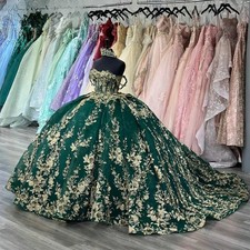 Emerald Green Appliques Quinceanera Dresses Sparkly Birthday Ball Gown Delicate