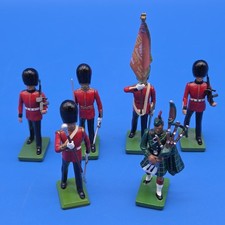 Britains Scots Guards Toy Soldier Figures Lot of 6 Bagpiper Drum Major Standard