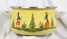 RARE Quimper France Yellow Dutch Oven Enamel Pot / Pan Metal No Lid Faience