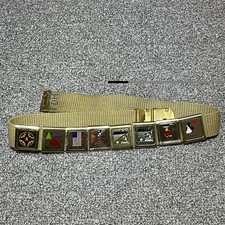 Vintage BSA Boy Scouts Tan Canvas Youth Belt Gold Brass Buckle With 8 Slides